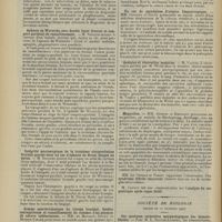 1766 - Page 1760 - Sociétés savantes. Société médicale des hôpitaux. (Séance du 20 décembre 1907). De la diminution du murmure vésiculaire aux sommets et en particulier au sommet droit. Sa valeur séméiologique. M. F. Besançon / Aphasie de Wernicke avec double foyer (frontal et temporo-pariétal) de ramollissement. M. Souques / Intégrité microscopique de la troisième circonvolution frontale gauche dans un cas d'aphasie de Broca. Coupes en séries. M. Souques / Gomme sporotrichosique du triceps brachial. Ostéite astragalienne et ramollissement du sommet d'un poumon de nature indéterminée. MM. De Massary. Doury et Monier-Vinard / Un cas de spondylose d'origine blennorragique. MM. Crouzon et Doury / Anémies et rénovation sanguine. M. Vaquez, une observation de M. Widal / Mégacôlon. MM. Guinon et Reubsaët / Société de biologie. (Séance du 21 décembre 1907). Sur quelques caractères morphologiques des hématoblastes. M. L. Nattan-Larrier