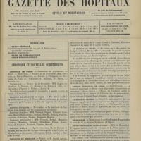 1771 - Page 1765 - Sommaire / Chronique et nouvelles scientifiques. Hôpitaux de Paris / Faculté de médecine de Paris / Hôpitaux d'Alger / Hôpital d'Oran / Facultés de médecine / Écoles de médecine / Guerre / Le Radium au sénat / Conseil municipal de Paris / La peste en Algérie / Nécrologie / Cours pratique de laboratoire
