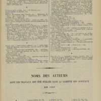 1795 - Page 1789 - Table des matières. 1907 / Noms des auteurs dont les travaux ont été publiés dans la gazette des hôpitaux. En 1907