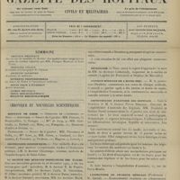 0037 - Page 25 - Sommaire / Chronique et nouvelles scientifiques. Hôpitaux de Paris / Distinctions honorifiques / La société des médecins inspecteurs des écoles / Le jubilé du Professeur Koeberlé / Nécrologie / Clinique médicale de l'Hôtel-Dieu / Amphithéâtre d'anatomie des hôpitaux / Laboratoire de physique médicale