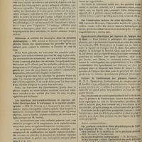 0104 - Page 92 - Sociétés savantes. Société de biologie. (Séance du 18 janvier 1908). Renforcement de l'amylase pancréatique. M. Roger / Recherches sur le soufre. M. L. Bory / Résistance et activité des leucocytes dans les sérosités pathologiques. MM. Achard et Feuillié / Les injections intra-arachnoïdiennes de mercure colloïdal électrique dans le traitement de la syphilis cérébro-spinale. MM. H. Claude et J. Lhermitte / Sur l'innervation motrice du crico-thyroïdien. MM. Lestré et Moignon / Epanchement pleurétique par ligature de l'asygos chez le chien. MM. Bonnamour et Claret / Culture de l'entérocoque sur placenta humain. M. N. E. Thiercelin