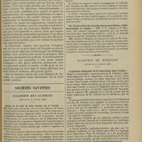 0115 - Page 103 - Clinique de gynécologie de la Charité de Lyon. Pelvi-péritonite ; par M. Tixier... / Sociétés savantes. Académie des sciences. (Séance du 18 janvier 1908). Action de la noix de kola fraîche sur le travail. MM. Chevalier et Alquier / Action de la choline sur la pression artérielle. MM. A. Desgrez et J. Chevalier / Sur l'innervation des muscles sterno-mastoïdiens, cléido-mastoïdiens et trapèze. MM. F.-X. Lesbre et F. Maignon / Académie de médecine. (Séance du 22 janvier 1908). L'ophtalmo-diagnostic de la tuberculose dans l'armée