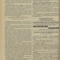 0166 - Page 154 - Sociétés savantes. Société de chirurgie. (Séance du 29 janvier 1908). Traumatismes anciens du poignet. M. Vallas... / Rupture de l'artère épigastrique. M. Legueu / Des abus de l'emploi de la paraffine. M. Morestin / Société de médecine de Paris. (Séance du 26 janvier 1908). Traitement mercuriel du tabes. M. Maurice Faure / La faradisation localisée dans l'étude médico-légale des troubles sensitifs. M. Laquerrière / Deux cas d'infection syphilitique malgré l'emploi prophylactique de la pommade au calomel. M. Butte / Actes de la Faculté de médecine de Paris du 10 au 15 février 1908