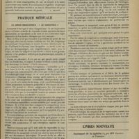 0249 - Page 237 - Analyses. Médecine infantile. De la dyspepsie du nourrisson. Son traitement rationnel par l'examen des fèces. (Gardette et Nardel. Médecine mod...). [L. Gayard] / Pratique médicale. Un hémo-ferrugineux : « Le sanguinal » / Livres nouveaux. Traitement de la syphilis, par MM. Jacquet et Ferrand. [P. Ravaut]