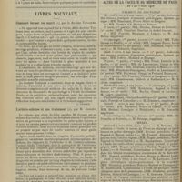 0274 - Page 262 - Notes de thérapeutique. Posologie de la digitaline dans l'angine de poitrine / Livres nouveaux. Comment former un esprit, par le Docteur Toulouse. [L. Gayard] / L'artério-sclérose et son traitement, par M. Gouget. [P. Ravaut] / Actes de la Faculté de médecine de Paris du 2 au 7 mars 1908. Examens de doctorat / Thèses