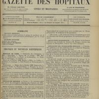 0277 - Page 265 - Sommaire / Chronique et nouvelles scientifiques. Hôpitaux de Paris / Hôpitaux de province / Asiles publics d'aliénés / Dispensaire général de Lyon / Écoles de médecine / Distinctions honorifiques / Association des journalistes médicaux / L'Assemblée générale de l'Association médicale mutuelle