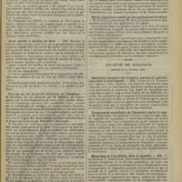 0285 - Page 273 - Sociétés savantes. Société médicale des hôpitaux. (Séance du 21 février 1908). Exostoses multiples ayant suppuré, panaris de Morvan, et double tumeur testiculaire chez un hystérique tuberculeux. M. Pierre Kahn (présenté par M. Hirtz) / Abcès chauds à bacilles de Koch. MM. Marfan et Oppert / Note sur un cas de grande dilatation de l'oesophage. M. Mathieu / Amaurose au cours d'une méningite saturnine. MM. Mosny et Harvier / Naevus pigmentaire traité par des applications de radium. M. Masotti, présenté par M. Brocq / Société de biologie. (Séance du 22 février 1908). Résorption comparée des ferments peptique et pancréatique dans le tube digestif. MM. Loeper et Ch. Esmonet / Transmission héréditaire de l'immunité contre la rage. M. Remlinger / Mécanisme de l'incubation dans la syphilis. MM. C. Levaditi et T. Yamanouchi
