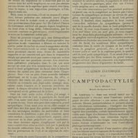 0292 - Page 280 - Clinique chirurgicale. Paralysie faciale d'origine otique. Traitement palliatif de la lagophtalmie par la section du sympathique. Par M. Jaboulay... / La lésion anatomique de la camptodactylie ; par G. Milian...