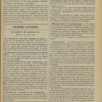 0293 - Page 281 - La lésion anatomique de la camptodactylie ; par G. Milian... / Sociétés savantes. Académie de médecine. (Séance du 25 février 1908). De l'influence du froid dans l'étiologie du tétanos / Le traitement du goitre exophtalmique par le sulfate de quinine. M. Lancereaux / Traitement des sciatiques et des rhumatismes. M. Lucas-Championnière / Montaigne serait-il un hypocondriaque ? M. Armengaud / L'artério-sclérose. M. Teissier...