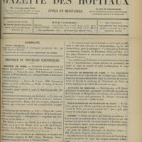 0337 - Page 325 - Sommaire / Chronique et nouvelles scientifiques. Hôpitaux de Paris / Faculté de médecine de Paris / Facultés de médecine / École supérieure de pharmacie de Paris / Guerre / Distinctions honorifiques / Nécrologie