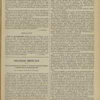 0439 - Page 427 - Analyses. Chirurgie. Glandules parathyroïdes. Leur vascularisation et leur protection au cours des opérations sur la glande thyroïde. (William S. Halsted et Herbert M. Evans. Ann. of surg...). [F. Gardner] / Neurologie. Tabes et syringomyélie. [MM. Souques et Barbé. Revue neurol...]. [L. Alquier] / Pratique médicale. Influence prophylactique du gonosan sur les complications de la blennorragie ; par le Docteur Léon David...