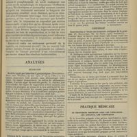 0453 - Page 441 - Revue générale. Le tréponème pale de la syphilis. Ses localisations ; par Ch. Fouquet... VII. Action du traitement sur le tréponème / Analyses. Médecine. Orchite aiguë par infection à pyocyaniques. (Hirschberg. Deuts. med. Wochens...). [A. Lemierre] / Atteinte de la cornée au cours de l'éruption secondaire de la syphilis. (B. Pusey. Journ. Amer. med. Assoc...). [A. Housquains] / Chirurgie. Contribution à l'étude des tumeurs malignes de la prostate. (P. Hallopeau. Th. de Paris... ; Steinheil). [Étienne le Sourd] / Pratique médicale. La bronchite grippale chez les vieillards, les enfants, les cardiaques