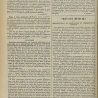 0476 - Page 464 - Analyses. Médecine. L'anémie à type chlorotique de la première enfance. (Etienne Leenhardt. Th. de Paris...). [V. Gardette] / Tabes et crises gastriques. (M. Cauvy. Journ. de physiothérapie...). [A. Gayard] / Chirurgie. Quelques considérations sur l'anurie calculeuse et en particulier de la néphrolithotomie bilatérale simultanée dans quelques cas de cette affection. (F. S. Watson. Annals of Surg...). [F. Gardner] / Sarcome mélanique à localisations multiples. (H. Rendu et Delval. Bull. de la Soc. anat...). [L. Alquier] / Pratique médicale. Thérapeutique de laboratoire et thérapeutique clinique