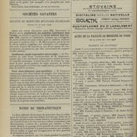 0490 - Page 478 - La maladie de Calvin ; par MM. Antonin Poncet et René Leriche / Sociétés savantes. Société de médecine militaire française. (Séance du 26 mars 1908). MM. Drouineau et Manon : Prophyxalie des maladies infecteuses dans l'armée, secret médical dans l'armée. MM. Labitte et Champeaux / Insuffisance nasale respiratoire chez le soldat. M. Wissemans, au sujet d'une communication de M. Seigneurin / Faux adéno-phlegmon sous-maxillaire. M. Ferraton / Notes de thérapeutique / Actes de la Faculté de médecine de Paris du 27 avril au 2 mai 1908. Examens de doctorat