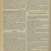 0512 - Page 500 - Analyses. Médecine. Les troubles gastro-intestinaux de la maladie de Graves-Basedow. (Gaultier. Arch. des mal. de l'appareil digestif et de la nutrit...). [L. Babonneix] / Etude sur les migraines tardivement aggravées et sur les migraines d'apparition tardive. (A. Mathieu. Arch. des mal. de l'appareil digestif et de la nutrit...). [L. Babonneix] / Chirurgie. Anastomose artério-veineuse. (Gaston Torrange. Annals of surg...). [F. Gardner] / Dermatologie. Etat actuel de la question du favus humain. (Paul Née. Th. de Paris,... ; Asselin et Houzeau, édit.). [V. Gardette] / Intérêts professionnels. Les fonctions de maire, président de droit de la commission administrative d'un hospice communal, et celles de médecin rétribué de cet hospice sont-elles incompatibles ?