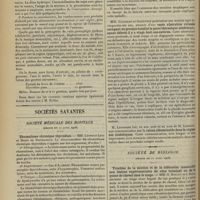 0536 - Page 524 - Médecine pratique. Traitement des vomissements dans la fièvre typhoïde / Sociétés savantes. Société médicale des hôpitaux. (Séance du 10 avril 1908). Rhumatisme chronique thyroïdien. MM. Léopold Levi et Henri de Rothschild / Adéno-lipomatose symétrique à prédominance cervicale. MM. Danlos et Sourdille / MM. Caussade et Schoeffer : Vaste ulcération cutanée occupant en presque totalité la paroi thoracique antérieure, ayant débuté il y a vingt-huit ans environ / M. Linossier, en son nom et au nom de M. Lemoine : Sur la ration albuminoïde dans le régime des diabétiques / Société de biologie. (Séance du 11 avril 1908). Troubles de la miction et de la défécation consécutifs aux lésions expérimentales du cône terminal ou de la queue de cheval chez le singe. MM. G. Roussy et I. Rossi