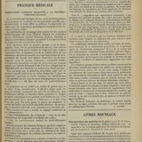 0713 - Page 705 - Sociétés savantes. Académie de médecine. (Séance du 19 mai 1908) / Pratique médicale. Observations cliniques relatives à la bactériothérapie lactique. [L. Gayard] / Livres nouveaux. Thérapeutique des maladies de la peau, par P.-G. Unna, traduit d'après la deuxième édition allemande avec un appendice sur la radiographie dans les maladies de la peau, par les Docteurs A. Doyon et P. Spillmann