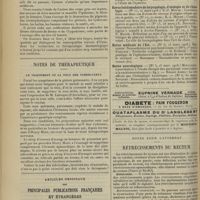 0714 - Page 706 - Livres nouveaux. Thérapeutique des maladies de la peau, par P.-G. Unna, traduit d'après la deuxième édition allemande avec un appendice sur la radiographie dans les maladies de la peau, par les Docteurs A. Doyon et P. Spillmann / Notes de thérapeutique. Le traitement de la toux des tuberculeux / Articles originaux des principales publications françaises et étrangères. Centralblatt fur innere Medizin / Medizinische Blaetter / Pester medizinisch = chirurgische Presse / Revue hebdomadaire de la laryngologie, d'otologie et de rhinologie / Revue médicale de l'Est / Revue neurologique / Notes pour l'internat. Rétrécissements du rectum