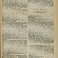 0737 - Page 729 - Sociétés savantes. Société d'études scientifiques sur la tuberculose. (Séance d'avril 1908). M. L. Guinard : Mode d'action des procédés employés dans le traitement des hémoptysies des tuberculeux / Société de biologie. (Séance du 23 mai 1908) / Recherches expérimentales sur les relations entre l'élimination des pigments biliaires, de l'urobiline et de l'urobilinogène chez le lapin. MM. Brissaud et Bauer / Toxicité du contenu duodénal. MM. Roger et Garnier