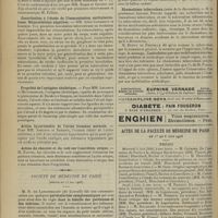 0738 - Page 730 - Sociétés savantes. Société de biologie. (Séance du 23 mai 1908). Toxicité du contenu duodénal. MM. Roger et Garnier / Contribution à l'étude de l'immunisation antituberculeuse. Réinoculations négatives. MM. Jules Courmont et Lesieur / Propriété de l'entigène cholérique. Pour MM. Levaditi et Muttermilch / Action hypertensive de l'urine humaine normale. Pour MM. Abelous et Bardier / Action du chocolat et du café sur l'excrétion urique. M. Fauvel / Société de médecine de Paris. (Séance du 23 mai 1908). M. R. de Langenhagen... : Particularités symptomatiques, dans la famille des pelviennes et des utérines / Nécessité de l'emploi du ballon cacheté dans l'hémoculture au cours du rhumatisme articulaire aigu. MM. G. Rosenthal et A.-P. Marcorelles / Rhumatisme tuberculeux (suite de la discussion). M. le Professeur Antonin Poncet / Actes de la Faculté de médecine de Paris du 1er au 6 juin 1908. Thèses