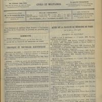 0777 - Page 769 - Sommaire / Chronique et nouvelles scientifiques. Hôpitaux de Paris / Guerre / Statistique / Prévoyance médicale / Avis / Actes de la Faculté de médecine de Paris du 15 au 20 juin 1908. Examens de doctorat