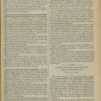 0797 - Page 789 - Sociétés savantes. Société médicale des hôpitaux. (Séance du 5 juin 1908). Anémie aplastique. M. Vaquez (a propos de la récente communication de M. Caussade) / Anémie pernicieuse aplastique chez une primipare. Mort par hémorragie intramyocardique pendant l'accouchement. MM. E. de Massary et Pierre Weil / A propos de l'anémie pernicieuse progressive. M. Marcel Labbé, dans le cas d'anémie pernicieuse publié par MM. Caussade et Schoeffer / Appendicite chronique chez les enfants. M. J. Comby / Société d'études scientifiques sur la tuberculose. (Séance de mai 1908). M. F. Bezançon et S. I. de Jong : Formes cliniques des hémoptysies tuberculeuses / Hémoptysies dites de début