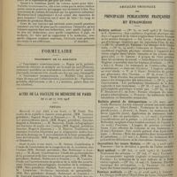 0822 - Page 814 - Livres nouveaux. Les indiscrétions de l'histoire, par M. Cabanès. [Dr Brochin] / Formulaire. Traitement de la sciatique / Actes de la Faculté de médecine de Paris du 22 au 27 juin 1908. Thèses / Articles originaux des principales publications françaises et étrangères. Bulletin médical / Bulletin général de thérapeutique / Centralblatt fur innere Medizin / Nord médical / Province médicale