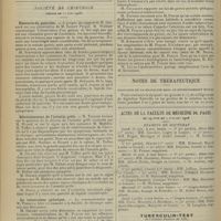 0846 - Page 838 - Revue générale. Les parotidites post-opératoires ; par A. Rives... / Sociétés savantes. Société de chirurgie. (Séance du 17 juin 1908). Blessures du pancréas / Rétrécissement de l'intestin grêle. M. Tuffier / La tuberculose pylorique / Notes de thérapeutique. Posologie de la digitaline dans le rétrécissement mitral / Actes de la Faculté de médecine de Paris du 29 juin au 4 juillet 1908. Examens de doctorat