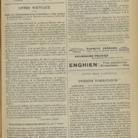 0869 - Page 861 - Formulaire. Couperose rebelle / Livres nouveaux. Traité de l'alimentation et de la nutrition à l'état normal et pathologique, par E. Maurel... [A. Gaullieur l'Hardy] / Alimentation et hygiène des enfants, par J. Comby [L. Babonneix] / Exploration rénale et chirurgie rénale [1re partie], par G. Kapsammer [A. Lemierre] / Notes pour l'internat. Entérite tuberculeuse