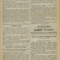 0881 - Page 873 - Sociétés savantes. Analyses. Thérapeutique. Contribution à l'étude de la thérapeutique des calmants et des hypnotiques. (Krieger et van der Velden. Deuts. med. Wochens...). [L. Gayard] / Formulaire. Traitement préventif de l'artério-sclérose / Intérêts professionnels. Projet de loi ayant pour but de donner l'autonomie aux facultés et aux écoles de médecine / Actes de la Faculté de médecine de Paris du 6 au 11 juillet 1908. Examens de doctorat