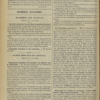 0892 - Page 884 - L'eau et les échanges cutanés ; par M. Chiray... et A. Lamarre... (A suivre) / Sociétés savantes. Académie des sciences. (Séance du 22 juin 1908). Le dérivé acétylé de l'atoxyl dans la maladie du sommeil. M. Paul Salmon / Société médicale des hôpitaux. (Séance du 26 juin 1908). Rhumatisme chronique avec autopsie ; ses rapports avec la tuberculose. M. Souques / Scarification et haute fréquence combinées et thérapeutique dermatologique. MM. Zimmern et Louste / De l'hémiplégie pleurétique. MM. P. Lereboullet et A. Tournaz / Hémorragie de l'isthme de l'encéphale. Troubles respiratoires. Hypertension terminale. MM. Josué et Paillard