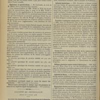 0928 - Page 920 - Sociétés savantes. Société médicale des hôpitaux. (Séance du 3 juillet 1908). Sporotrichose nodulaire disséminée à forme fébrile sporo-agglutination positive. MM. L. Brodier et Fage / Opsonines et sporotrichose. M. Caussade / Société de neurologie. (Séance du 2 juillet 1908). Le creux sus-claviculaire dans la paralysie de la branche externe du spinal. MM. Sicard et Gy / Conservation des contractions statiques chez les Parkinsoniens. Mlle Dyloff / Aphasie hystérique. MM. Raymond et Sézary / Troubles trophiques consécutifs à des injections d'alcool. MM. Lévy et Baudouin / Causes d'erreur dans la recherche de la restauration de la sensibilité, après section des nerfs. MM. Babinski et Tournai / Réflexe plantaire contro-latéral hétérogène. MM. Klippel et P. Weil / Aphasie de Broca. MM. Déjerine et Tinel / Hémiplégie droite avec troubles marqués de la sensibilité. MM. Klippel et Sehrzueeff / Myasthénie et paralysie. MM. Claude et Vincent