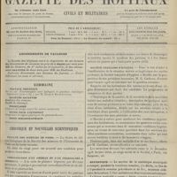 1055 - Page 1057 - Sommaire / Chronique et nouvelles scientifiques. Faculté des sciences de Paris / Condamnation d'un médecin et d'un pharmacien à Bordeaux / Société française d'hygiène / Statistique