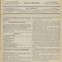 1091 - Page 1093 - Sommaire / Chronique et nouvelles scientifiques. Hôpitaux de Province / Guerre / Distinctions honorifiques / Modifications au concours de médecin aliéniste / Falsifications des denrées alimentaires / Exercices spéciaux du service de santé en 1908