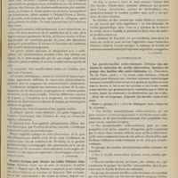 1143 - Page 1145 - Analyses. Médecine. Sur une affection pneumococcique de l'estomac. (Münter. Deuts. med. Wochens...). [A. Lemierre] / Procédé clinique pour déceler les acides biliaires dans l'urine. (Cousot. Acad. roy. de méd. de Belgique...). [L. Gayard] / Bacteriologie. Les pseudo-bacilles acido-résistants. Critique des méthodes de coloration du bacille tuberculeux. Revision du groupe des bacilles dits acido-résistants. (A. Philibert. Th. de Paris...). [L. Gayard]
