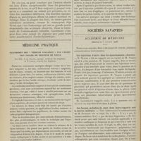 1370 - Page 1374 - Un cas d'Astasie-Abasie chez une enfant de dix ans ; par M. L. Babonneix... / Médecine pratique. Traitement des « Verrues vulgaires » par l'injection locale de teinture de Thuya ; par MM. J.-A. Sicard... et P. Larue... / Sociétés savantes. Académie de médecine. (Séance du 6 octobre 1908). Les injections d'azote dans les épanchements pleuraux. M. Netter, sur un travail de M. Vaquez / Les fausses maladies du coeur dans leurs rapports avec le service militaire. M. Huchard