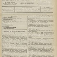 1461 - Page 1465 - Sommaire / Chronique et nouvelles scientifiques. Hôpitaux de Paris / Hôpitaux de Province / Facultés de médecine / Guerre / Distinctions honorifiques / Ministère de l'intérieur / L'enquête parlementaire sur la fièvre jaune
