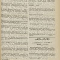 1503 - Page 1507 - XXIe Congrès de l'Association française de chirurgie [Paris, 5-10 octobre 1908]. Questions diverses. (A suivre) / Sociétés savantes. Société médicale des hôpitaux. (Séance du 30 octobre 1908). Néphrite aiguë d'origine amygdalienne. M. Nobécourt, M. Léon Bernard / Deux cas d'ictère hémolytique. MM. Chauffard et Troisier