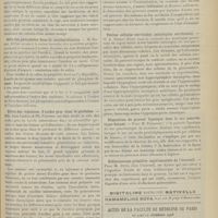 1505 - Page 1509 - Sociétés savantes. Société de biologie. (Séance du 31 octobre 1908). Transmission de la rage à la souris par ingestion. M. Remlinger / Rôle des phosphates dans la saccharification. M. Roger / Effets des injections d'acides gras dans le péritoine. MM. Jean Camus et Ph. Pagniez / Déviation du complément par les sérums antitoxiques en présence des toxines correspondantes. M. P. Armand-Delille / Petites cellules surrénales (microcytes surrénaux). M. A. Sézary / Disparition du pouvoir lipasique dans le suc pancréatique kinasé. M. Terroine / Echinococcose primitive expérimentale de l'écureuil. M. Dévé / Actes de la Faculté de médecine de Paris du 9 au 14 novembre 1908. Thèses