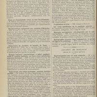 1552 - Page 1556 - Sociétés savantes. Société de neurologie. (Séance du 5 novembre 1908). Névrite appendiculaire. M. Courtellemont... / Deux cas d'oxycéphalie (crâne en tour des Allemands). M. Merle / Maladie de Paget unilatérale avec nodosités d'Heberden. MM. Klippel et P. Weil / Présentation de squelette de maladie de Paget. MM. Klippel et P. Weil / Diplégie brachiale polynévritique à début apoplectiforme et troubles mentaux, au cours d'une intoxication saturnine chronique. MM. Claude et Lévy-Valensi / Tabes fruste, avec crises gastriques, ponction lombaire positive. M. Achard / Les corps muriformes de la paralysie générale. M. Lhermitte / Méningite sarcomateuse : cyto-diagnostic par la ponction lombaire. MM. Sicard et Gy / Radiographie d'os secs, dans l'ostéomalacie, la maladie de Paget et le rachitisme. MM. Léri et Legros / Société de biologie. (Séance du 7 novembre 1908). Expérimentation avec les eaux minérales. M. le Docteur Roger Trémolières / Réactions thermiques consécutives à la piqûre du cerveau. M. Bergamesco