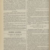 1588 - Page 1592 - Syndrome de coagulation massive au cours d'une méningite. Action nocive d'une injection sous-arachnoïdienne de collargol ; par MM. G. Froin et G. Foy / Sociétés savantes. Académie de médecine. (Séance du 17 novembre 1908). Sur le traitement médical des affections pelviennes. M. Richelot / Election. M. Quénu / Société de médecine de Paris. (Séance du 13 novembre 1908). Traitement par la douche d'air chaud. MM. Dausset et Laquerrière / De l'insomnie syphilitique. M. E. Schoult...