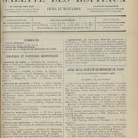 1593 - Page 1597 - Sommaire / Chronique et nouvelles scientifiques. Hôpitaux de Paris / Hôpitaux de Province / Écoles de médecine / Congrès des praticiens / Nécrologie / Laboratoire de physique médicale (Professeur : M. Gariel) / Actes de la Faculté de médecine de Paris du 30 novembre au 5 décembre 1908. Examens de doctorat