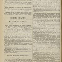 1682 - Page 1686 - Médecine pratique. Traitement des angines chroniques / Sociétés savantes. Académie des sciences. (Séance du 30 novembre 1908). Sur la valeur thérapeutique du sulfate d'hordénine. MM. Sabrazès et Guérive / Société médicale des hôpitaux. (Séance du 4 décembre 1908). Découverte du sporotrichum Beurmanni dans la nature. MM. de Beurmann et Gougerot / Tuberculose et goitre exophtalmique. MM. F. Ramond et A. Bloch / Syndrome polyglandulaire par hyperactivité hypophysaire (gigantisme avec tumeur de l'épiphyse) et par insuffisance thyro-ovarienne. MM. Louis Rénon, Arthur Delille et R. Monier-Vinard / Syndromes bulbaires multiples chez un même sujet. MM. Louis Rénon et R. Monier-Vinard