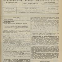 1737 - Page 1741 - Sommaire / Chronique et nouvelles scientifiques. Hôpitaux de Paris / Hôpitaux de Province / Écoles de médecine / Ministère de l'intérieur / Statistique / Le choléra annoncé par les hirondelles / Nécrologie / Chemins de fer de Paris-Lyon-Méditerranée / Renseignements