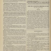 1758 - Page 1762 - Sociétés savantes. Société de biologie. (Séance du 19 décembre 1908). Considérations sur la résistance globulaire. M. E. Feuillée / Diagnostic de l'échinococcose par la recherche des anticorps cellulaires. MM. Weinberg et Parvu / Recherches sur l'indice opsonique dans le diabète sucré. MM. Nattan-Larrier et Parvu / Inhibition cardiaque et calcium. MM. Busquet et Pachon / Artério-sclérose expérimentale chez le singe. M. Boveri / Hyperthyroïdie basedowienne. Sa base anatomique. MM. Léopold-Lévi et Henri de Rothschild / Le « Sphygmométroscope ». M. L.-A. Amblard / Elections. M. Malassez / Actes de la Faculté de médecine de Paris du 4 au 9 janvier 1909. Thèses / Renseignements