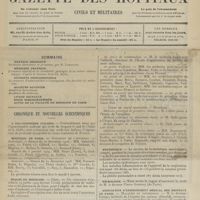 0007 - Page 1 - Sommaire / Chronique et nouvelles scientifiques. A nos confrères italiens / Hôpitaux de Paris / Écoles de médecine / Distinctions honorifiques / Guerre / Statistique / Nécrologie / Association d'enseignement médical des hôpitaux de Paris / Conférences