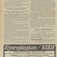 0124 - Page 118 - Sociétés savantes. Société de biologie. (Séance du 23 janvier 1909). Instabilité vaso-motrice provoquée par le traitement thyroïdien. MM. Léopold-Lévi et Henri de Rothschild / Intérêts professionnels. Annulation d'une décision de la Faculté de médecine au sujet du prix Lacaze en 1906 / Notes de thérapeutique. Posologie de la digitaline dans l'asthme cardiaque et la dyspnée
