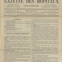 0127 - Page 121 - Sommaire / Chronique et nouvelles scientifiques. Hôpitaux de Paris / Faculté de médecine de Paris / Facultés de médecine / Guerre / Marine / Société de médecine de Paris. (Voir la suite des Nouvelles, p. 128)