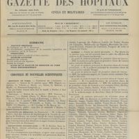0151 - Page 145 - Sommaire / Chronique et nouvelles scientifiques. Hôpitaux de Paris / Facultés de médecine / Distinctions honorifiques / Guerre. (Voir la suite des Nouvelles, p. 153)