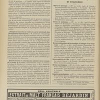 0200 - Page 194 - Sociétés savantes. Société de biologie. (Séance du 5 février 1909). Liquide céphalo-rachidien hémorragique dans un cas d'insolation. M. Dufour / Passage des microbes à travers la paroi intestinale dans l'étranglement expérimental. M. Ikonikoff / Echarde de bois et actinomycose nodulaire intra-cutanée de la paume de la main (communication faite à la réunion biologique de Bordeaux le 2 février 1909). M. J. Sabrazès... / Articles originaux des principales publications françaises et étrangères. Revue de chirurgie / Revue de médecine / Revue hebdomadaire de laryngologie, d'otologie et de rhinologie / Revue médicale de l'Est / Revue neurologique / Semaine gynécologique